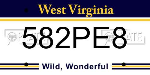 582PE8 West Virginia License Plate