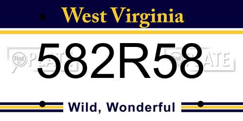582R58 West Virginia License Plate