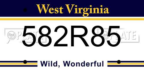 582R85 West Virginia License Plate