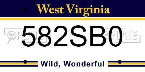 582SB0 West Virginia License Plate