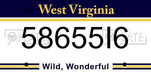 58655I6 West Virginia License Plate
