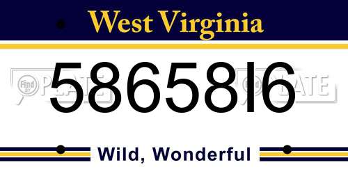 58658I6 West Virginia License Plate