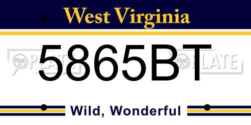5865BT West Virginia License Plate