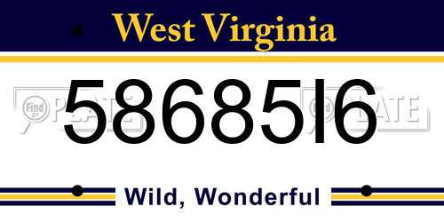 58685I6 West Virginia License Plate