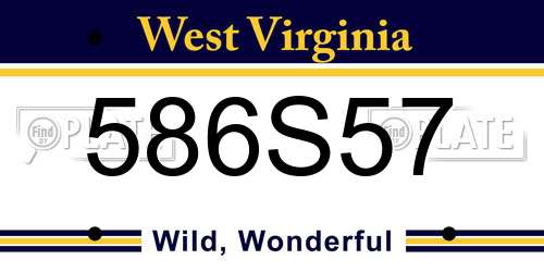 586S57 West Virginia License Plate