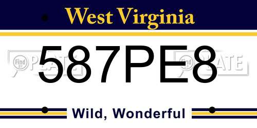 587PE8 West Virginia License Plate