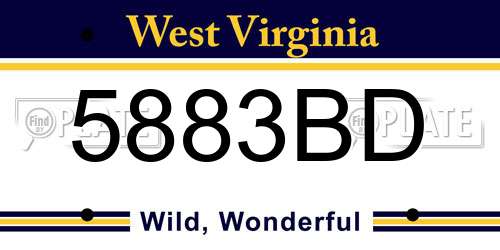 5883BD West Virginia License Plate