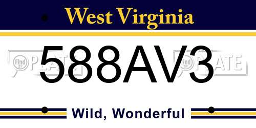 588AV3 West Virginia License Plate