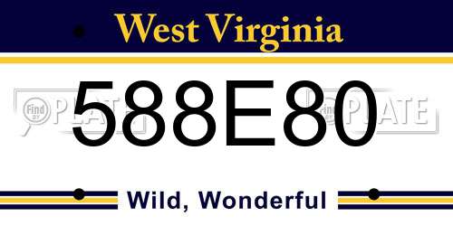 588E80 West Virginia License Plate