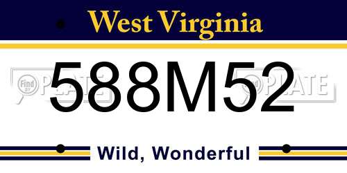 588M52 West Virginia License Plate