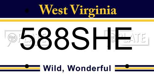 588SHE West Virginia License Plate