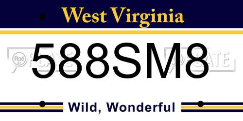 588SM8 West Virginia License Plate