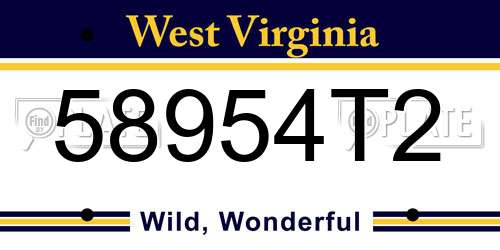 58954T2 West Virginia License Plate