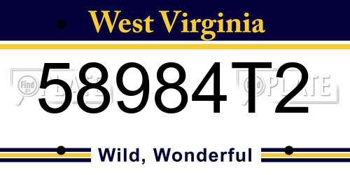 58984T2 West Virginia License Plate