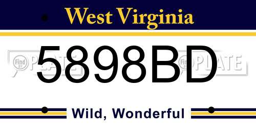 5898BD West Virginia License Plate