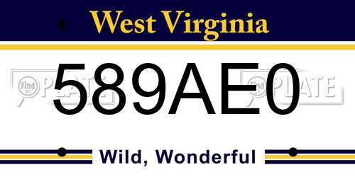 589AE0 West Virginia License Plate