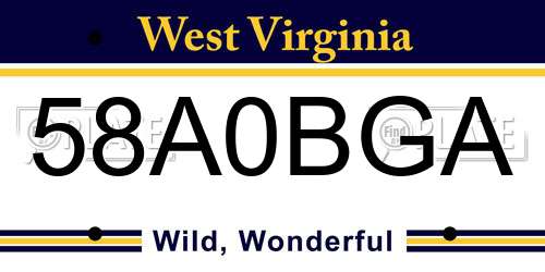 58A0BGA West Virginia License Plate