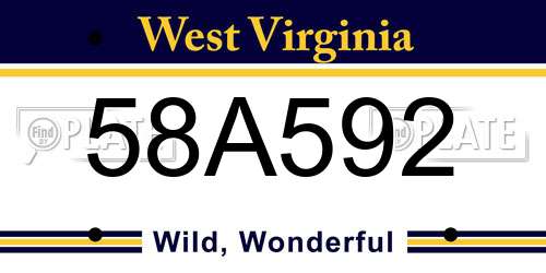 58A592 West Virginia License Plate