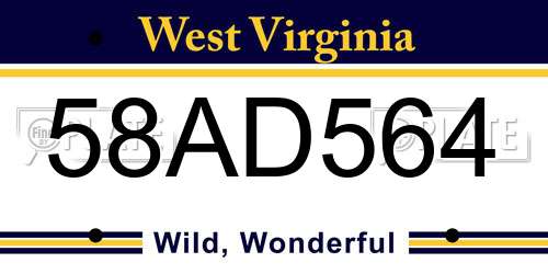 58AD564 West Virginia License Plate