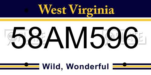 58AM596 West Virginia License Plate