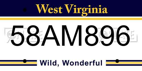 58AM896 West Virginia License Plate