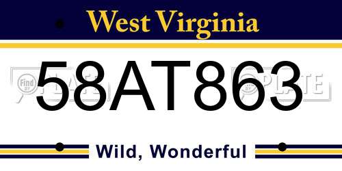 58AT863 West Virginia License Plate