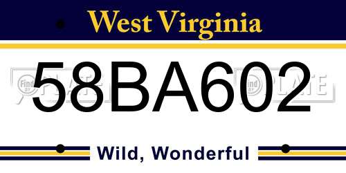 58BA602 West Virginia License Plate
