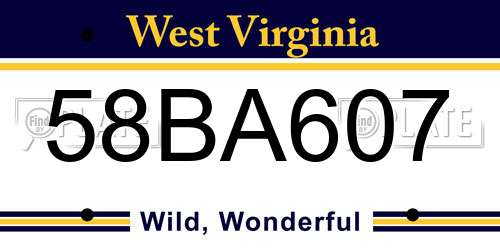 58BA607 West Virginia License Plate