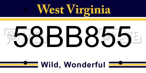 58BB855 West Virginia License Plate