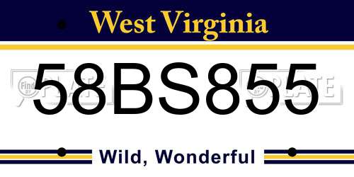 58BS855 West Virginia License Plate