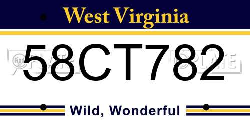 58CT782 West Virginia License Plate