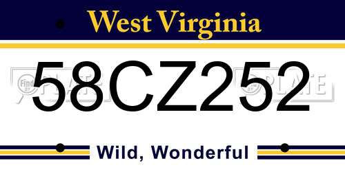 58CZ252 West Virginia License Plate