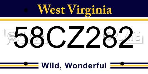 58CZ282 West Virginia License Plate