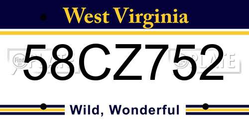 58CZ752 West Virginia License Plate