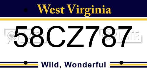 58CZ787 West Virginia License Plate