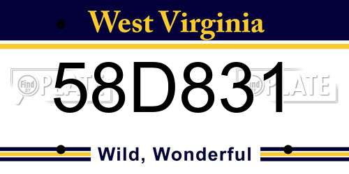 58D831 West Virginia License Plate