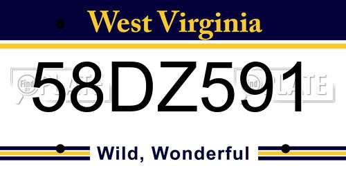 58DZ591 West Virginia License Plate