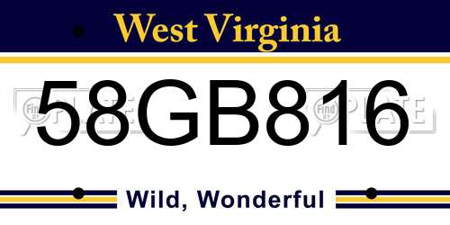 58GB816 West Virginia License Plate