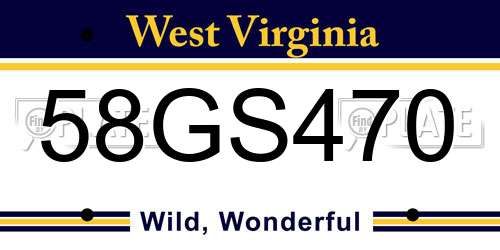58GS470 West Virginia License Plate