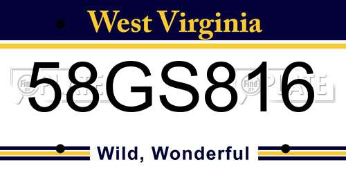 58GS816 West Virginia License Plate