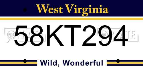 58KT294 West Virginia License Plate