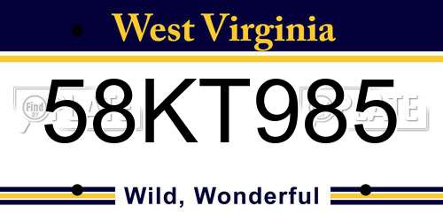 58KT985 West Virginia License Plate