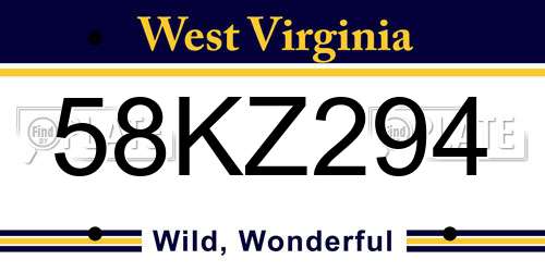 58KZ294 West Virginia License Plate