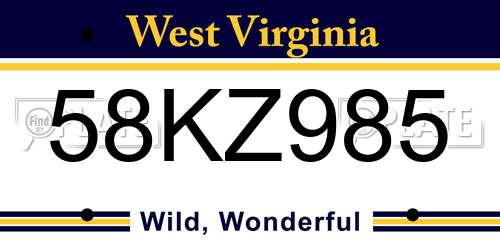 58KZ985 West Virginia License Plate