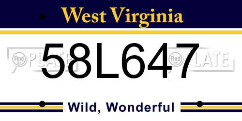58L647 West Virginia License Plate
