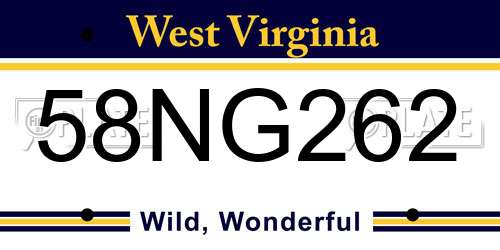 58NG262 West Virginia License Plate