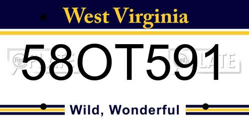 58OT591 West Virginia License Plate