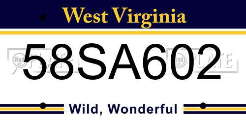 58SA602 West Virginia License Plate