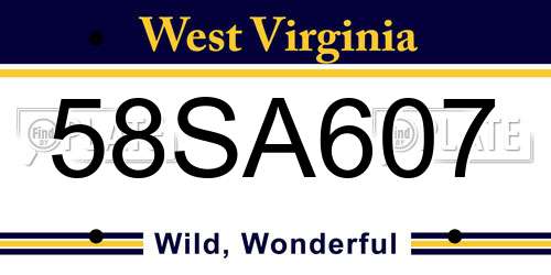 58SA607 West Virginia License Plate