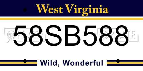 58SB588 West Virginia License Plate